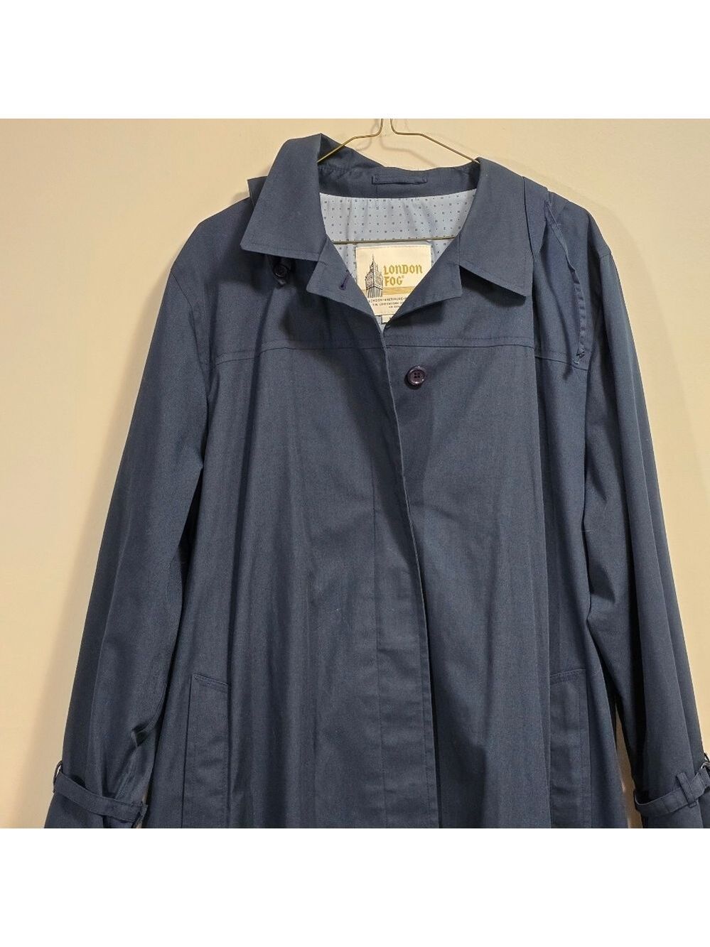 Vintage London Fog Classic Hooded Navy Blue Long Trench Coat Size 18 M UK - Picture 2 of 12